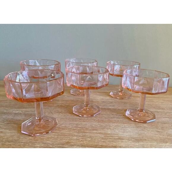 mckee Other - 6 McKee Tricia Footed Sherbert Pink Glasses McKee Glass Co. No. 156 Depression